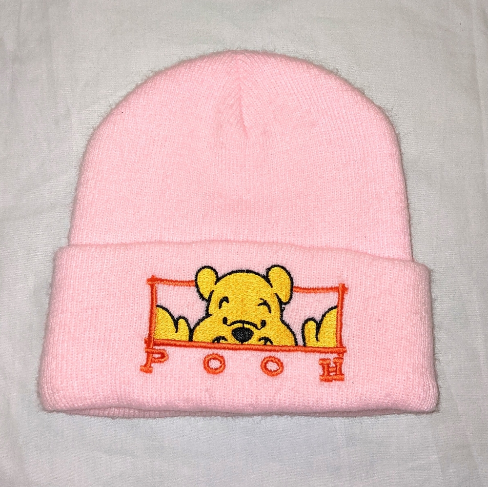 Pooh Bear Disney pink embroidered beanie hat - Picture 1 of 4